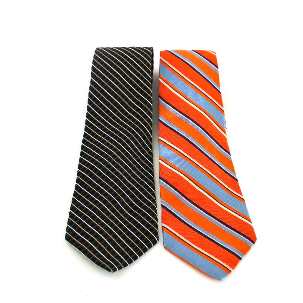 Tommy Hilfiger Silk Ties Lot Of 2 Classic Orange Stripe Black Geo Career Preppy